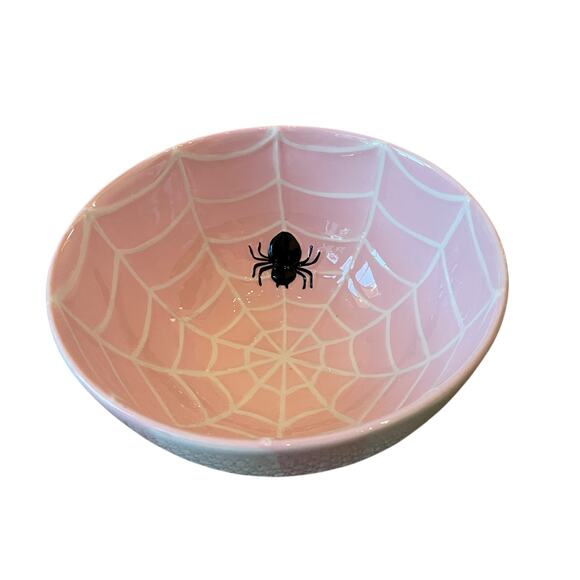 Pink & White Striped Spider Web Candy Bowl 10" Ceramic Chic Halloween Decor NEW - Picture 12 of 15
